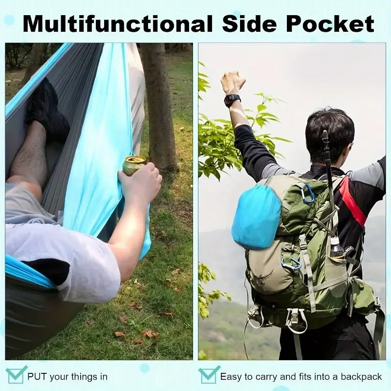 Amaca da campeggio Accessori da campeggio Attrezzatura per interni ed esterni con cinghie per alberi Amache leggere in nylon per escursioni in turismo
