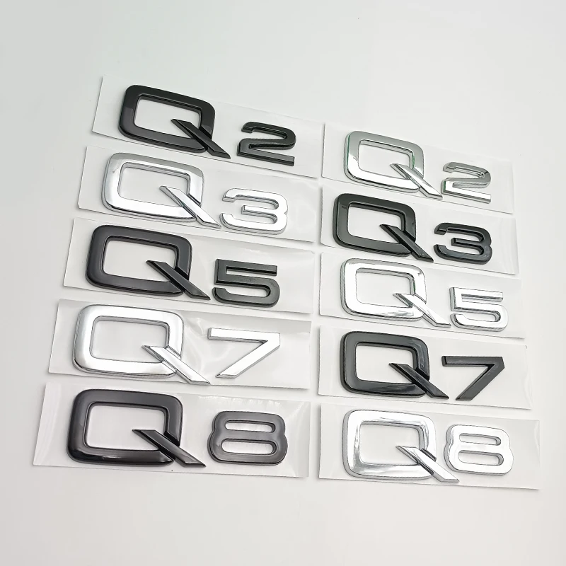 3d ABS กาว Chrome สีดํารถด้านหลังจํานวนตัวอักษรสติกเกอร์สําหรับ Q2 Q3 Q5 Q7 Q8 โลโก้ป้ายป้ายอุปกรณ์เสริม