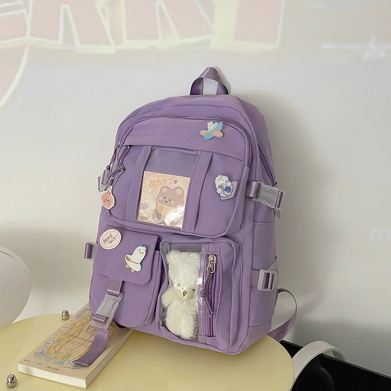 Popular Pink Purple Color Girls High School Student Backpack Bags Without any accessory version