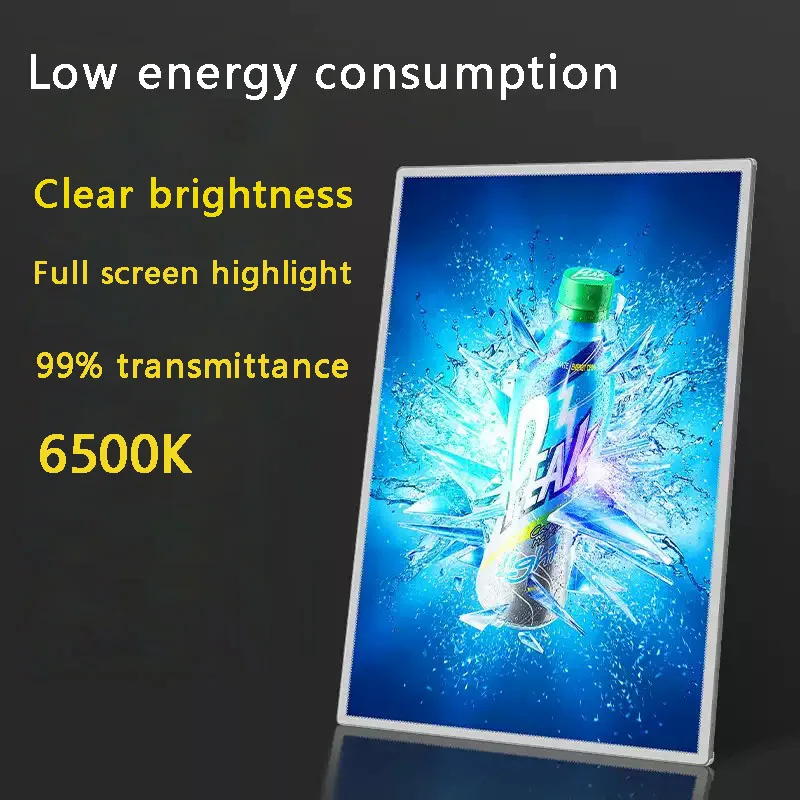 Advertising board A2/A3/A4 poster display ultra-thin LED advertising lightbox menu board tempered glass aluminum alloy frame