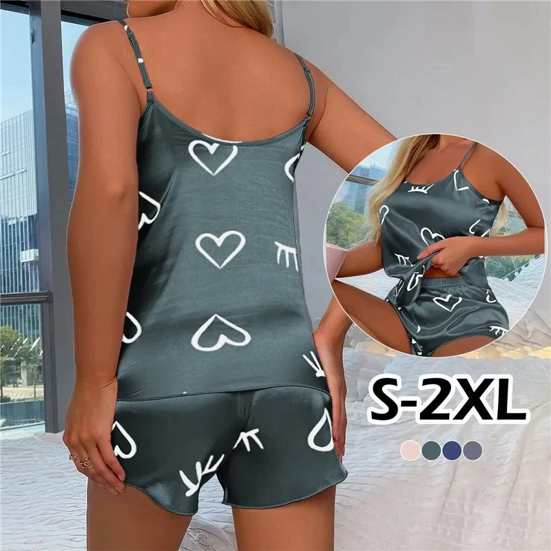Pijamas femininos de seda gelo pijamas conjunto camisola shorts l xl xxl cinza rosa corte baixo confortável casual verão