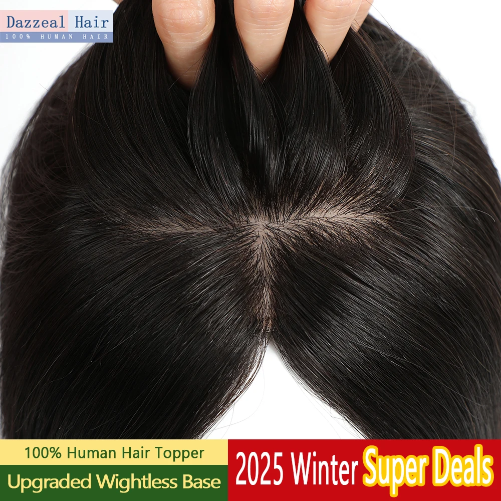 Dazzeal base de seda topper para mulheres natural europa extensões de cabelo humano clipe ins peruca em linha reta base de seda toppers de cabelo humano