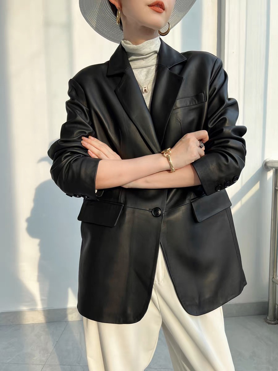 Lordly topkwaliteit schapenvacht colbert voor dames oversized neutrale single-breasted zwarte jacken Dame Street