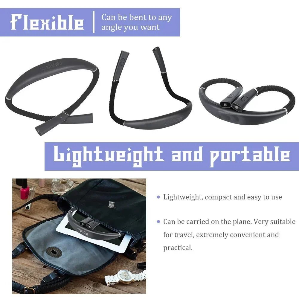 Luz de lectura para el cuello, novedad, luces flexibles para el cuello, luz para libros manos libres, lámpara de lectura Hanling, iluminación portátil para libros recargable por USB