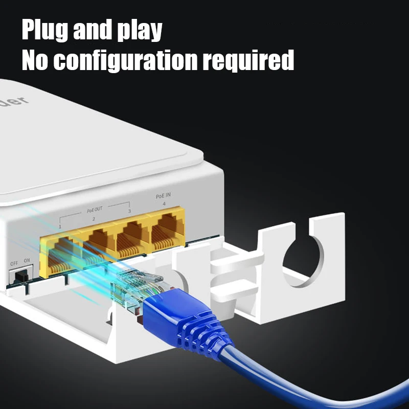 Repetidor extensor POE resistente al agua, 4 puertos, 100/1000Mbps, red exterior IP55 VLAN 44-57V para cámara POE, AP sin cables