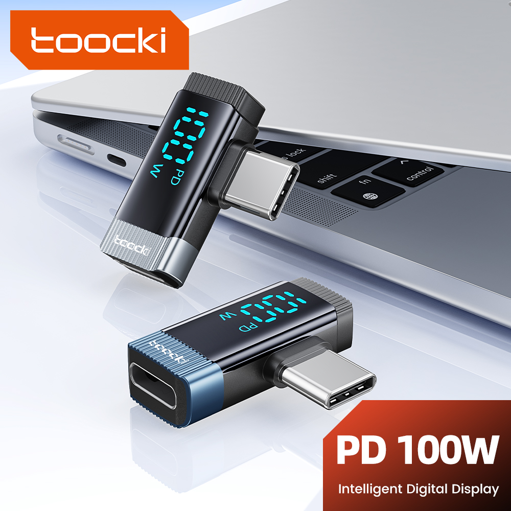 Toocki 90 Grad 100 W Typ C auf Typ C Adapter Digitalanzeige USB C Konverter OTG für iPhone 16 15 Samsung MacBook Xiaomi Realm