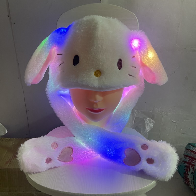 Kuromi 헬로 키티 이동 귀 모자 어린이를위한 빛나는 토끼 모자 재미 있은 스티치 LED 플러시 토끼 모자 할로윈 파티 액세서리