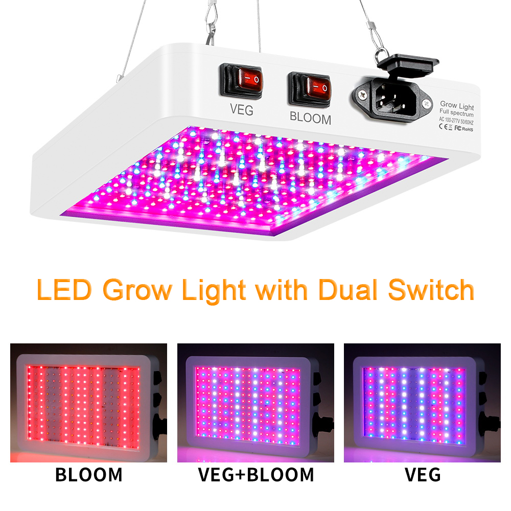 1000 W LED-Wachstumslicht für Zimmerpflanzen, 216 LED-Vollspektrum, Gemüse und Blüte, Doppelschalter, IP65, wasserdicht, hängende Pflanzenwachstumslampe