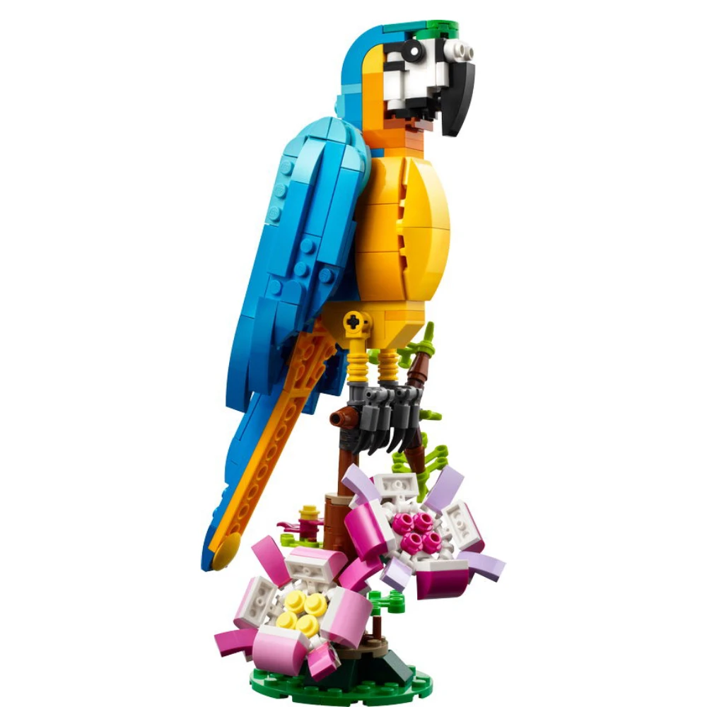 Juego de juguetes de construcción de loros 3 en 1, se transforma a 3 figuras de animales diferentes: de loro colorido, para nadar peces, a una rana linda