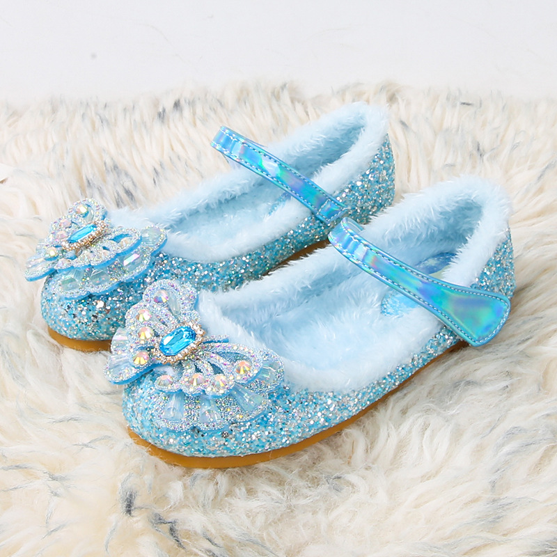 Disney Herbst Mode Perle Bogen Strass Gefrorene Elsa Prinzessin Mädchen Schuhe Flache Kinder Prinzessin Warme Winter Schuhe Größe 23-36