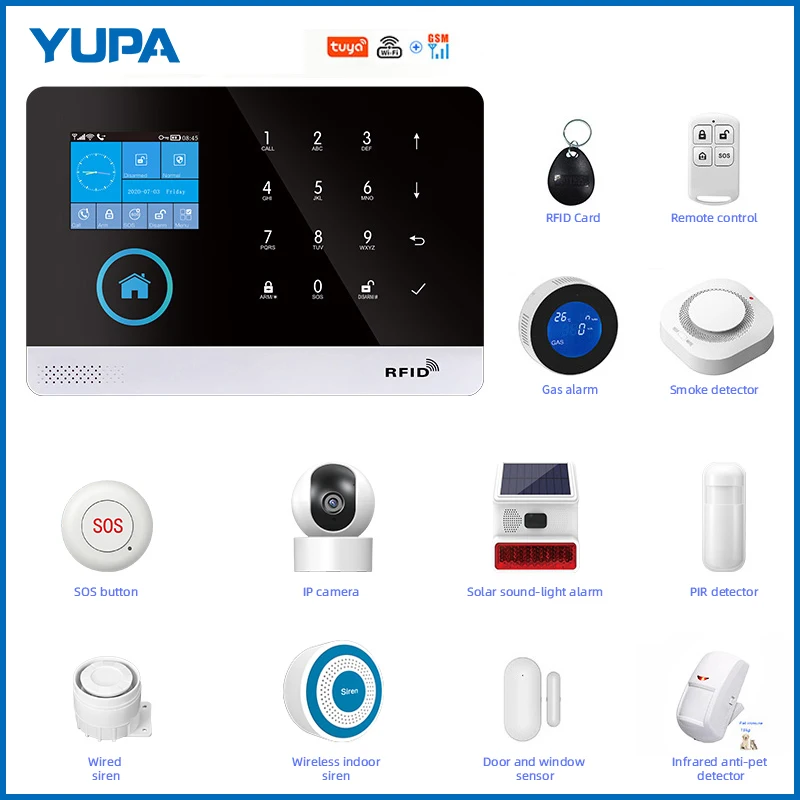 WIFI GSM Nhà Trộm Hệ Thống Báo Động SMS Tuya Cuộc Sống Thông Minh Ứng Dụng Điều Khiển Bằng Màn Hình Cảm Ứng 4.3Inch Báo Động bộ Dụng Cụ