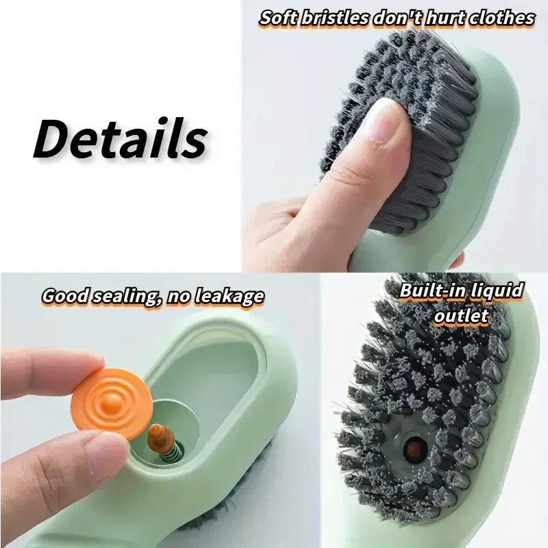 Spazzola multifunzionale per la pulizia delle scarpe, dispenser di sapone incorporato, spazzola per scarpe a setole morbide, adatta per la casa e il bagno
