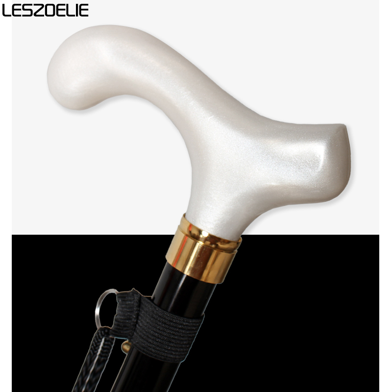 87 センチメートルに 97 センチメートル調節可能と折りたたみステッキ男性と女性のための白い樹脂ハンドル黒アルミ合金ウォーキングステッキ