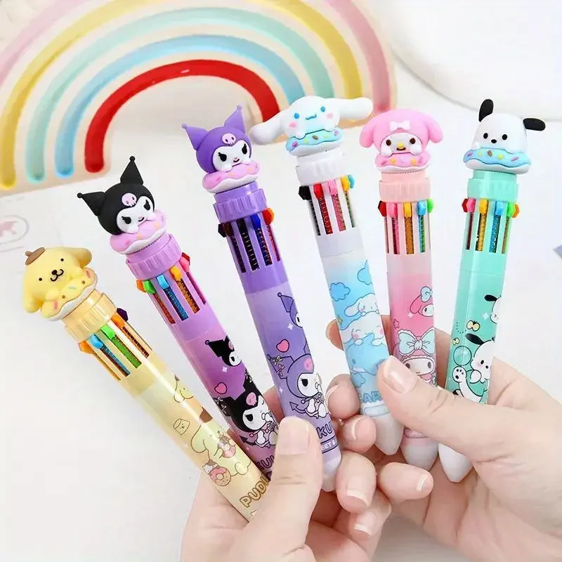Sanrio Cartoon-Kugelschreiber, 1/6 Stück, Kuromi Hello Kitty Cinnamoroll, 10 Farben, 0,7, Schule, Studenten, Schreibwaren, Zeichnen, Schreibmarkierungsstift