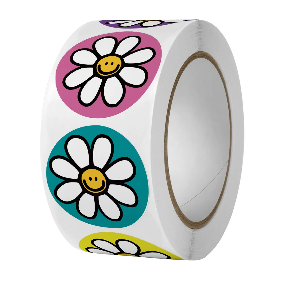 500 ピース/ロールかわいい漫画の花ステッカー報酬ステッカーラウンドフラワーシールラベルジャーナル手作りギフト包装装飾子供