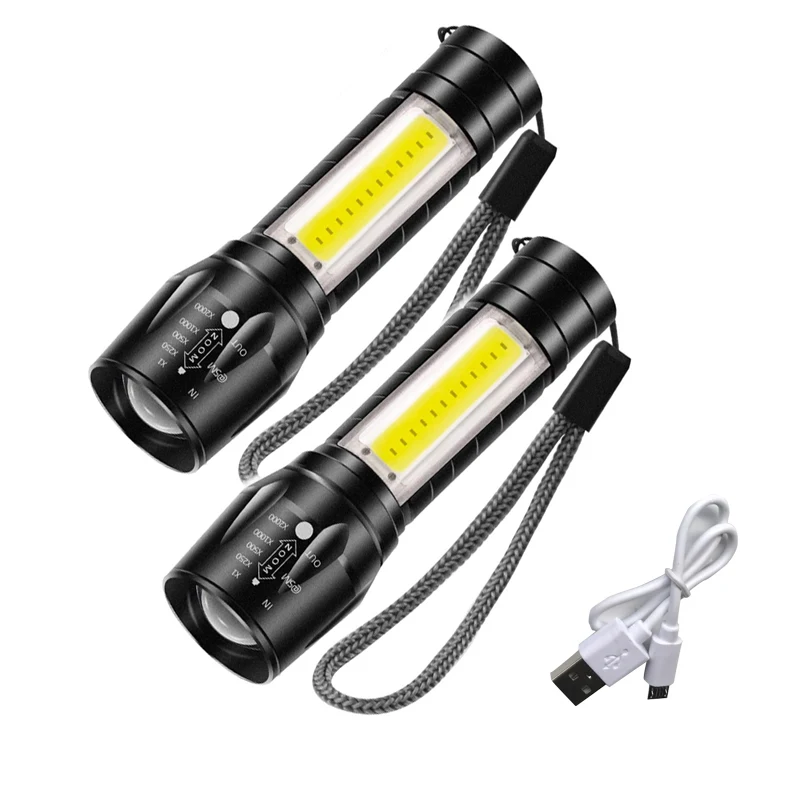 Portable Zoomable Strong LED Flashlight Rechargeable Mini Torch Lantern 3 Lighting Modes Outdoor Emergency Camping Flashlights
