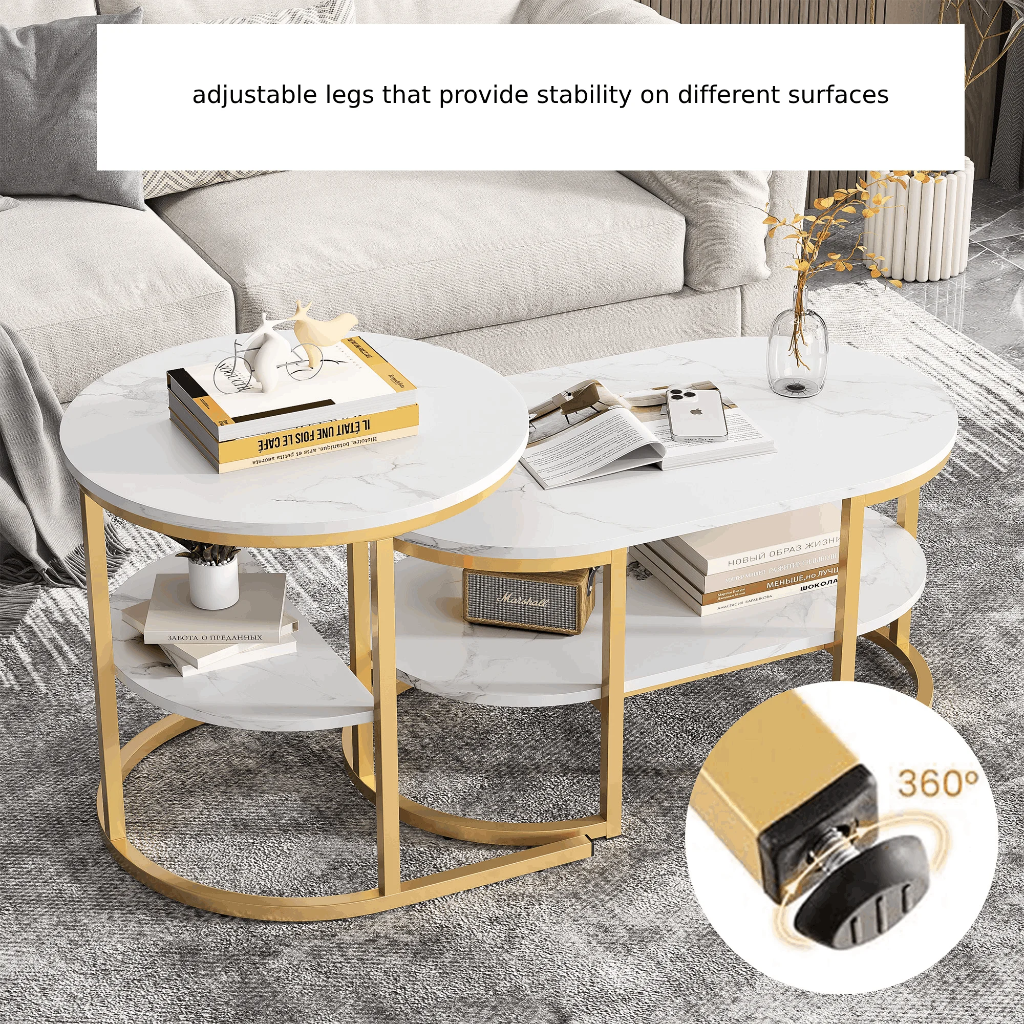 Anajqaqia Ensemble de tables basses modernes Tables d'appoint rondes 80x46x41cm 52x52x51cm