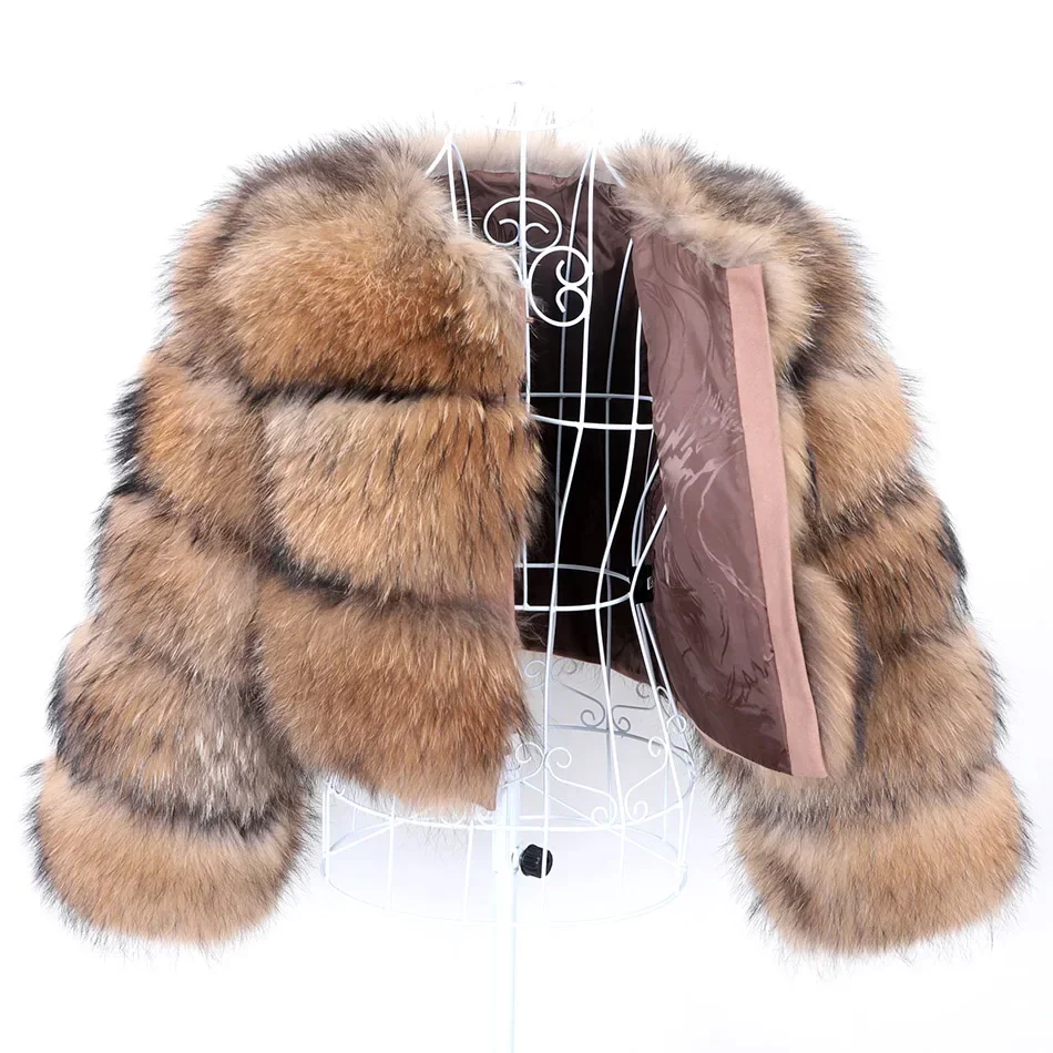 2025Maomaokong Echt Pelzmantel Frauen Natürliche Waschbären Pelz Jacke Weibliche Winter Warme Fuchs Pelzmantel Hohe Qualität Langarm Mit hut