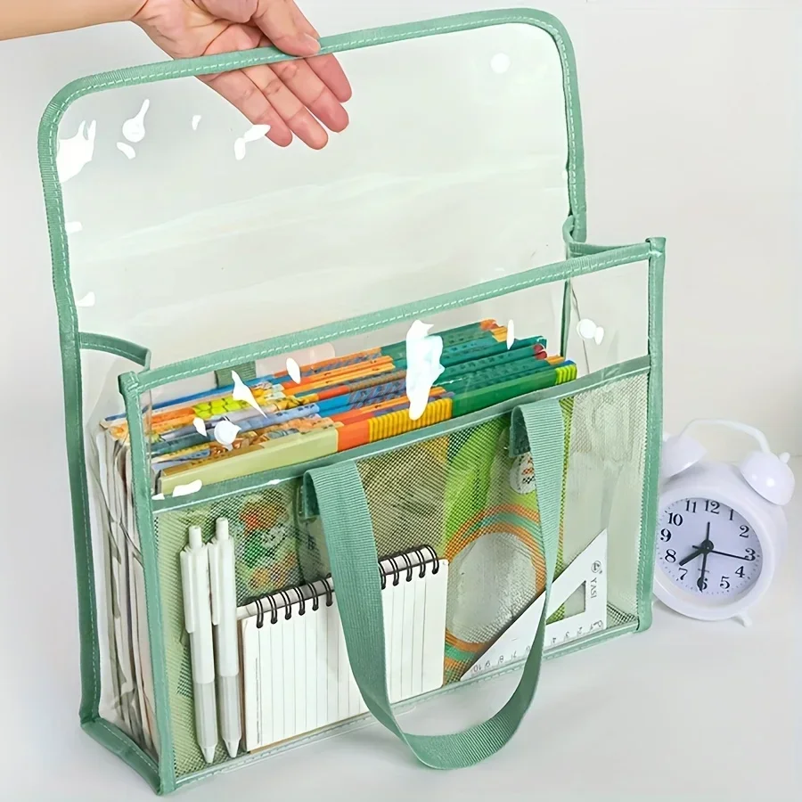 1 pasta portátil transparente à prova d'água de grande capacidade, bolsa de armazenamento de arquivo expansível, bolsa de arquivo autoadesiva de PVC para