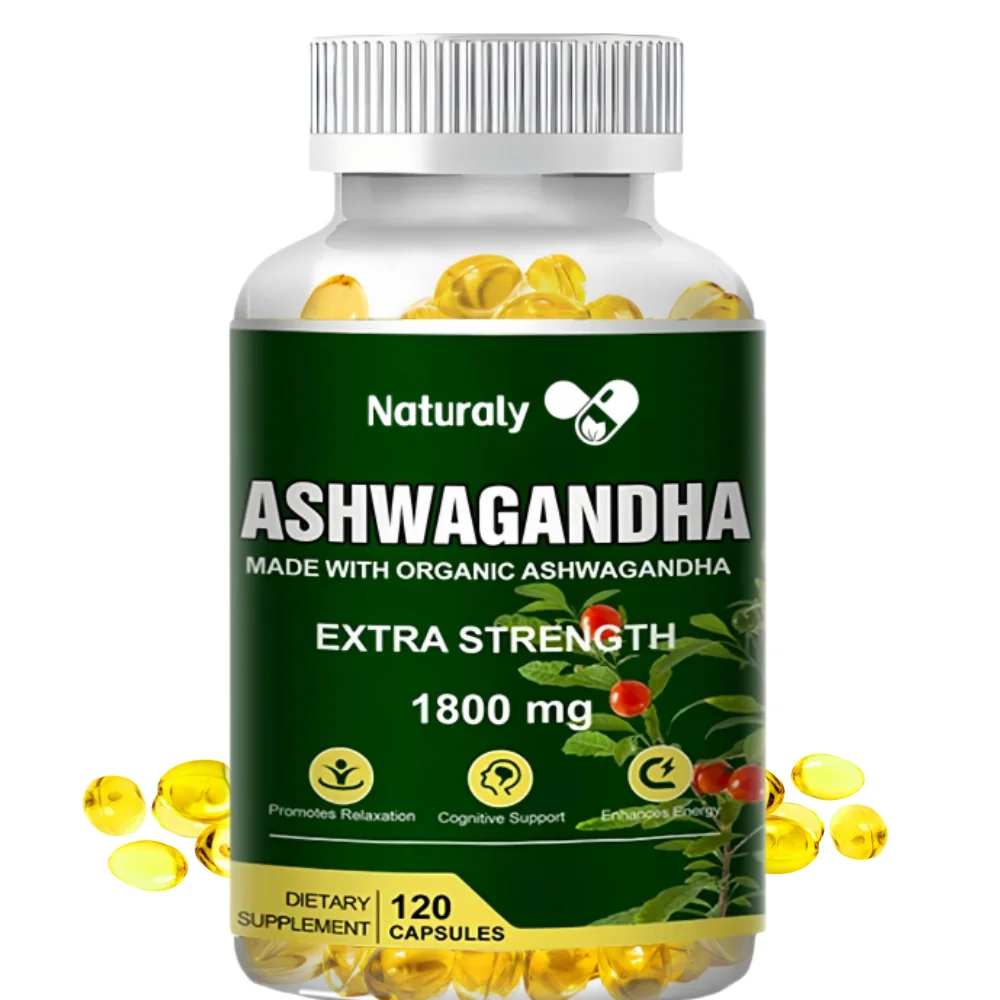 Pure Organic Ashwagandha Root Extract Capsule 1800mg Supplement Help Stress, Focus, Brain, Energy Support Sleep Health