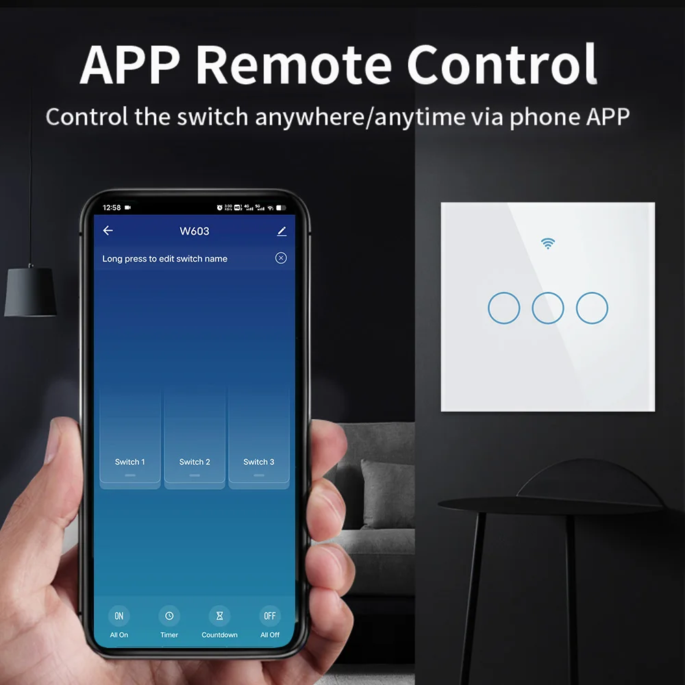 TNCE Tuya WiFi interruptor inteligente UE 1/2/3/4 Gang RF433 Panel de pared Interruptor táctil de luz funciona con Alexa Google Home Control de voz