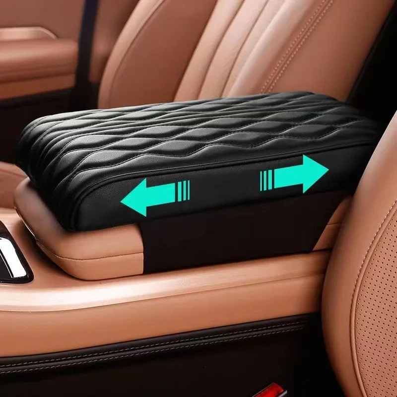 PU Leather Car Armrest Mat, Center Console Braço Resto Proteção, Almofada Bordado Onda, Auto Armrests Storage Box Cover Pad