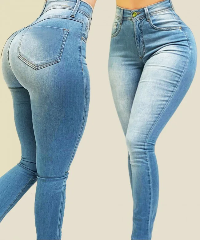 Damskie jeansy w czystym kolorze jeansy z wysokim stanem street play pielęgnują swoją moralność spodnie modelujące sylwetkę z jeansami z wysokim stanem