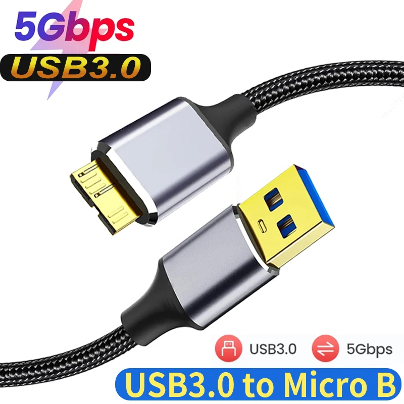 Cable USB 3,0 a Micro B, disco duro de 5Gbps, Cable de carga rápida de transferencia de datos para Samsung Toshiba WD Seagate HDD SSD, Cable Micro B