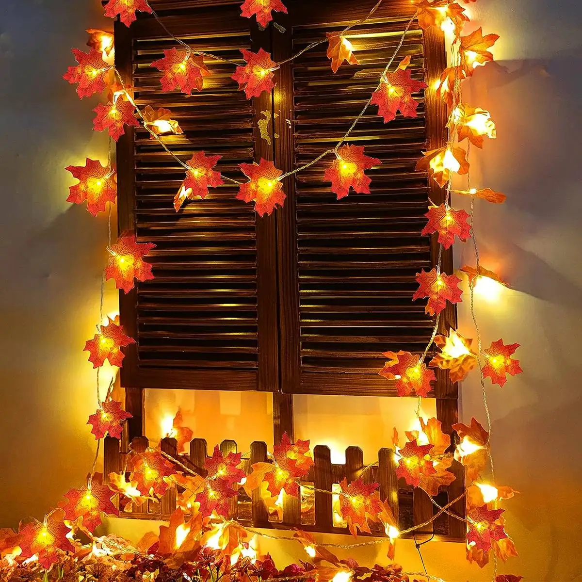 1PC Maple Leaf String ไฟ 10/20/30/40 ไฟ LED แบตเตอรี่ดําเนินการกันน้ําสําหรับฮาโลวีนกลางแจ้งฤดูใบไม้ร่วงวันขอบคุณพระเจ้าตกแต่ง