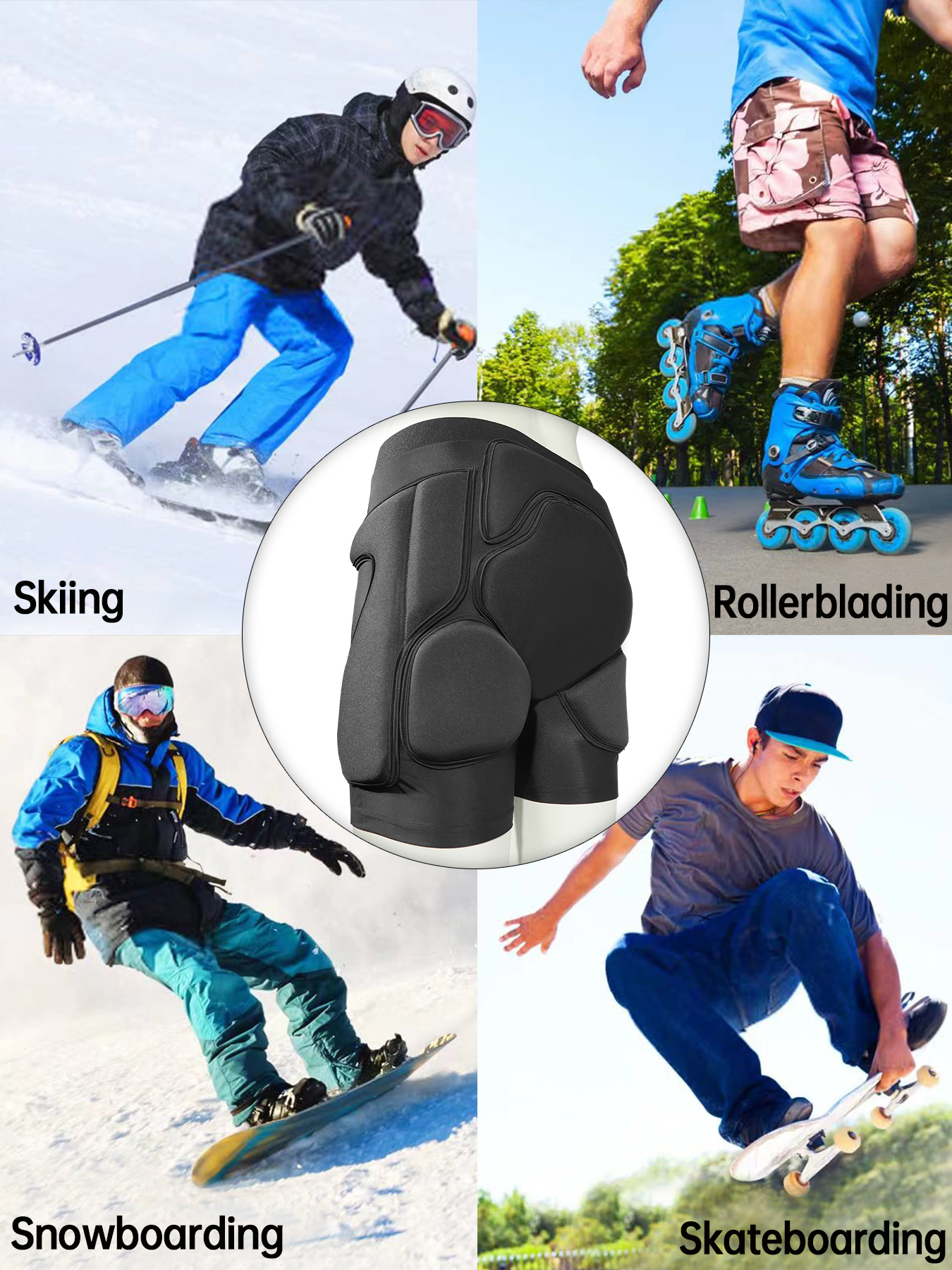 AVIVOR Protective Padded Shorts for Snowboard,Skate and Ski,Full Protection for Hip,Butt and Tailbone