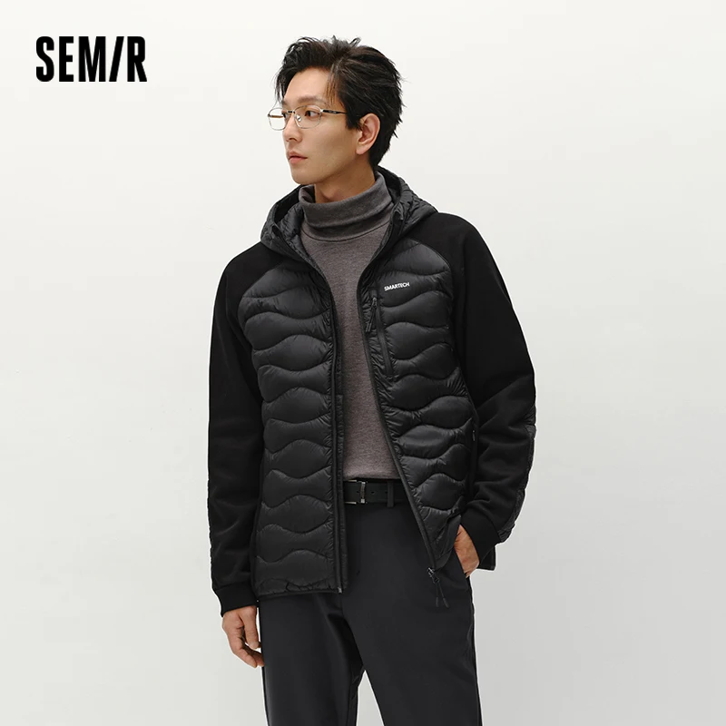 Semir jaqueta masculina leve com capuz outerwear repelente de água calor-gerenciamento antibacteriano 2025 inverno novo bloco de cores