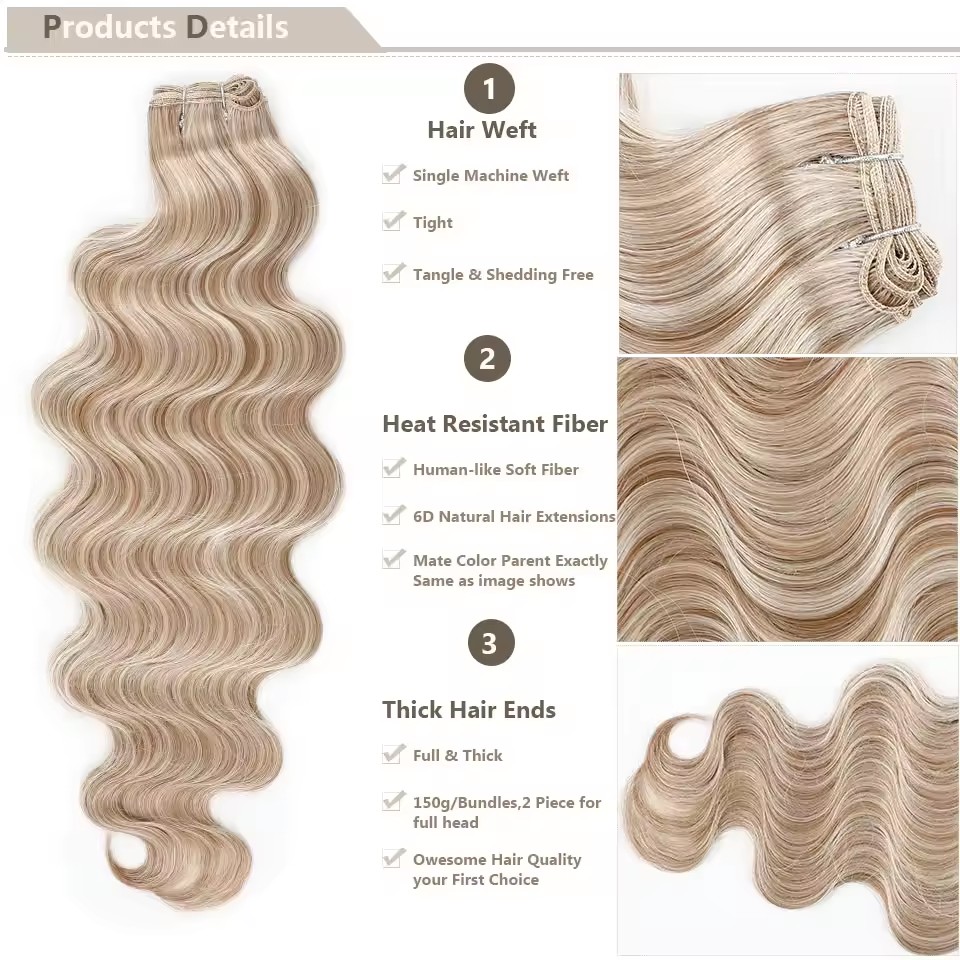 Magicae 30 Pulgadas 200G Rubio Piano SP12/16/613 Ombre Marrón 6 #   Paquetes de ondas corporales Extensiones de cabello sintético de alta temperatura