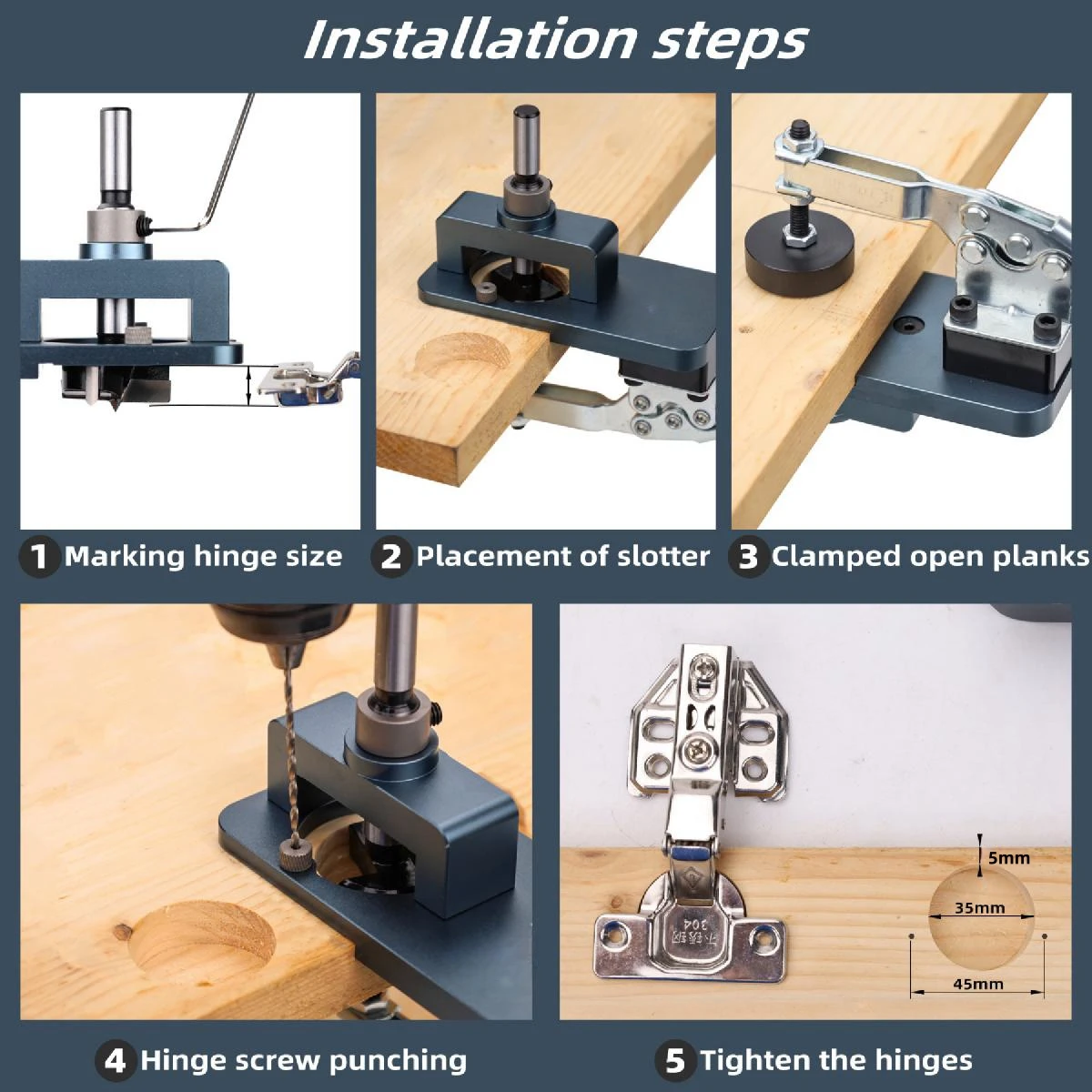 Woodworking Upgrade 35mm Concealed Hinge Jig Kit Hinge Boring Jig Drilling Guide Locator for Face Frame Cabinet Cupboard Tools