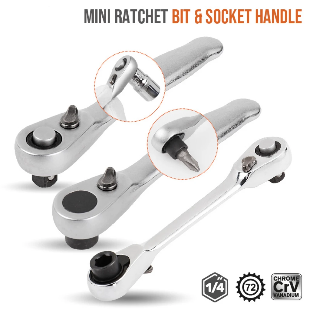 Mini llave de trinquete triple 1/4, llave de trinquete de doble extremo, destornillador, juego de llaves dinamométricas hexagonales