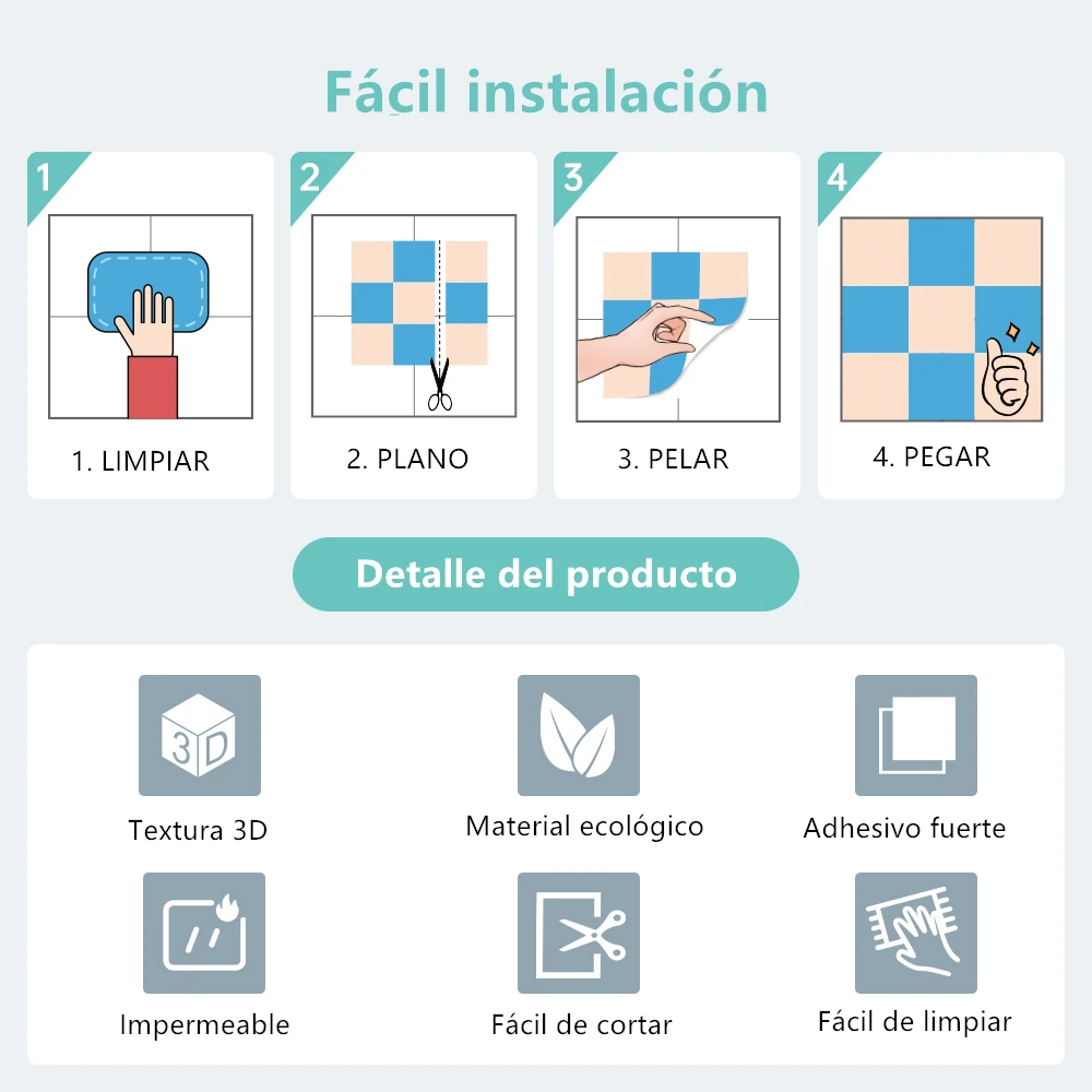 Panel de pared decorativo 3D para pelar y pegar, pegatina de azulejo 3D, autoadhesiva, azulejo de cocina, contra salpicaduras, pegatina de pared para baño, resistente al agua
