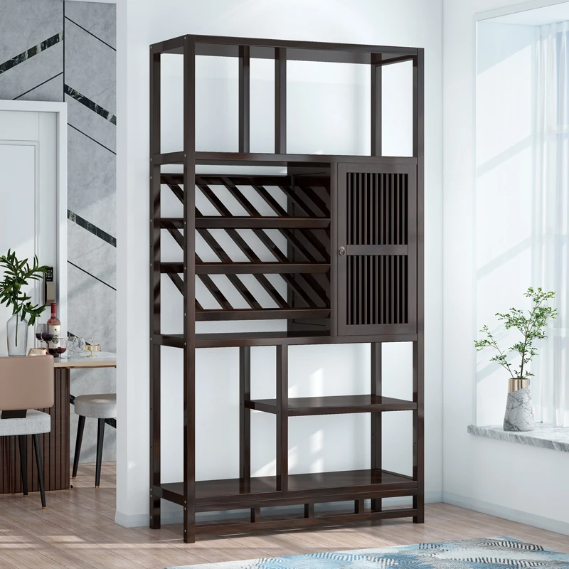 Bamboo Wine Rack Cabinet Freestanding Bar Storage Shelf Multi-Layer Bottle Organizer Modern Bar for Home Living Room Furniture