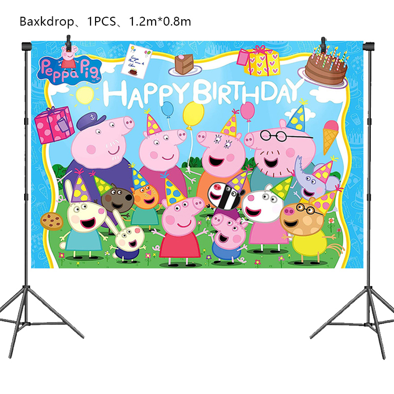 Peppa Pig decoración de fiesta de cumpleaños globo de papel de aluminio para niños suministros para eventos vajilla desechable Banner telón de fondo regalo