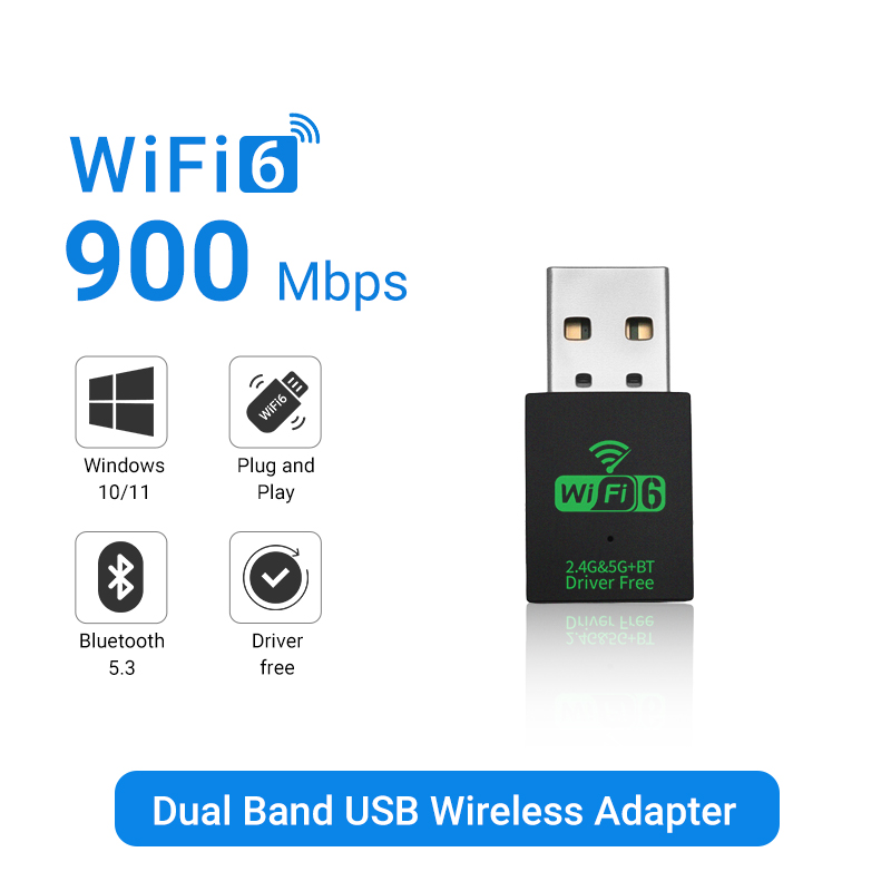 Wawram ax900 wifi 6 adaptador mini usb wifi 6 dongle placa de rede 2.4ghz/5ghz cle wi-fi lan adaptador driver livre pc 600m receptor