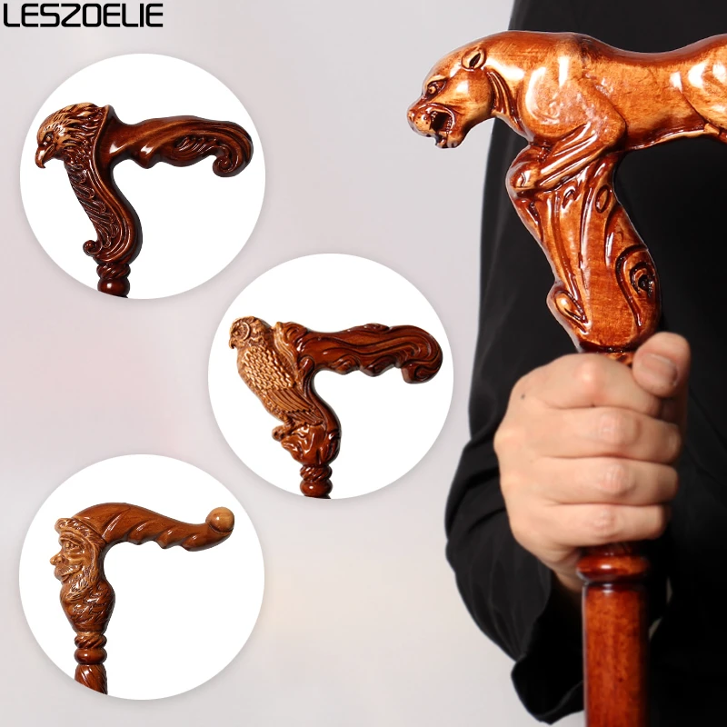 Bastão de madeira de faia alemã, 4 estilos, 95cm, leopardo, masculino, cabeça de águia, bastões da moda, feminino, natal, bengalas de coruja