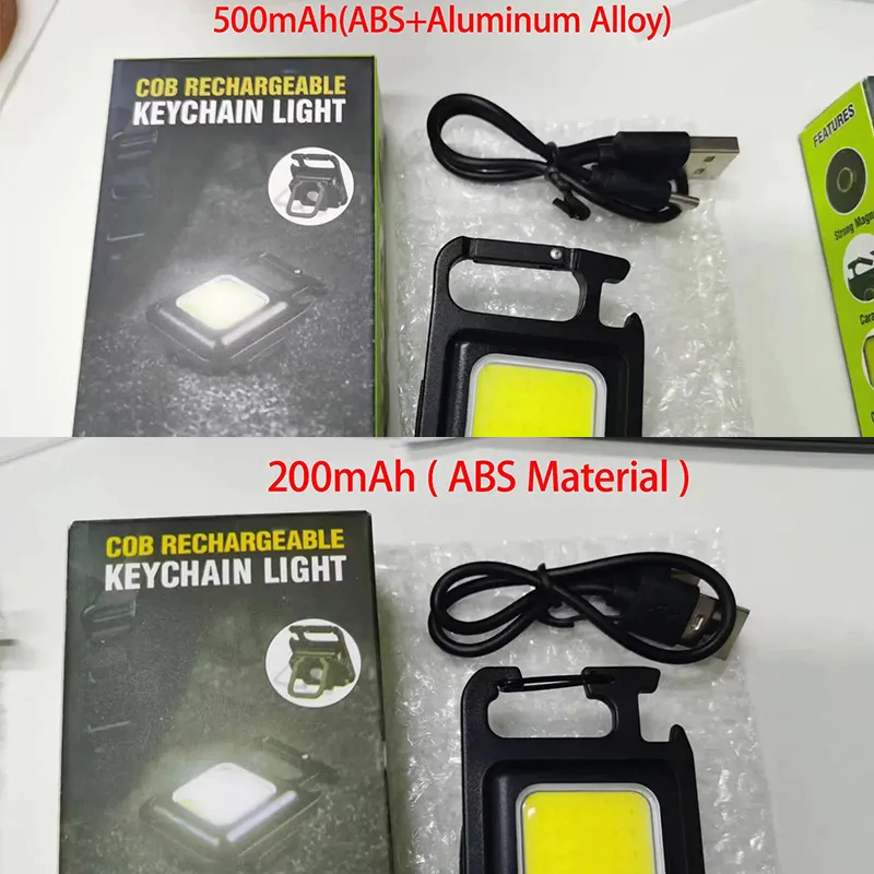 COB LED 미니 손전등 슈퍼 밝은 EDC 키 체인 빛 꼬리 자석 코르크 따개와 야외 비상 캠핑 포켓 램프