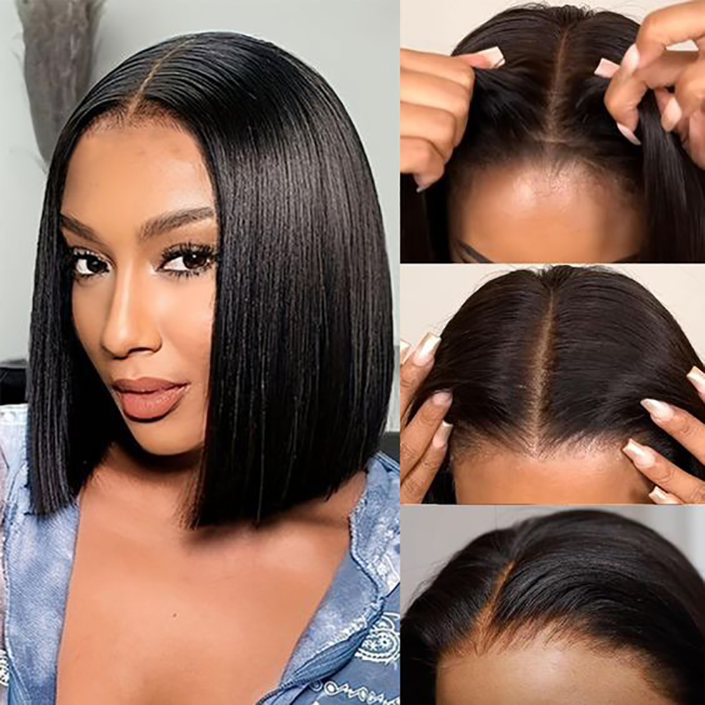 Peluca Bob de cabello humano, pelucas de encaje Frontal 13x4 para mujeres negras, pelucas frontales de encaje HD Bob, pelucas sin pegamento de cabello humano, peluca prearrancada