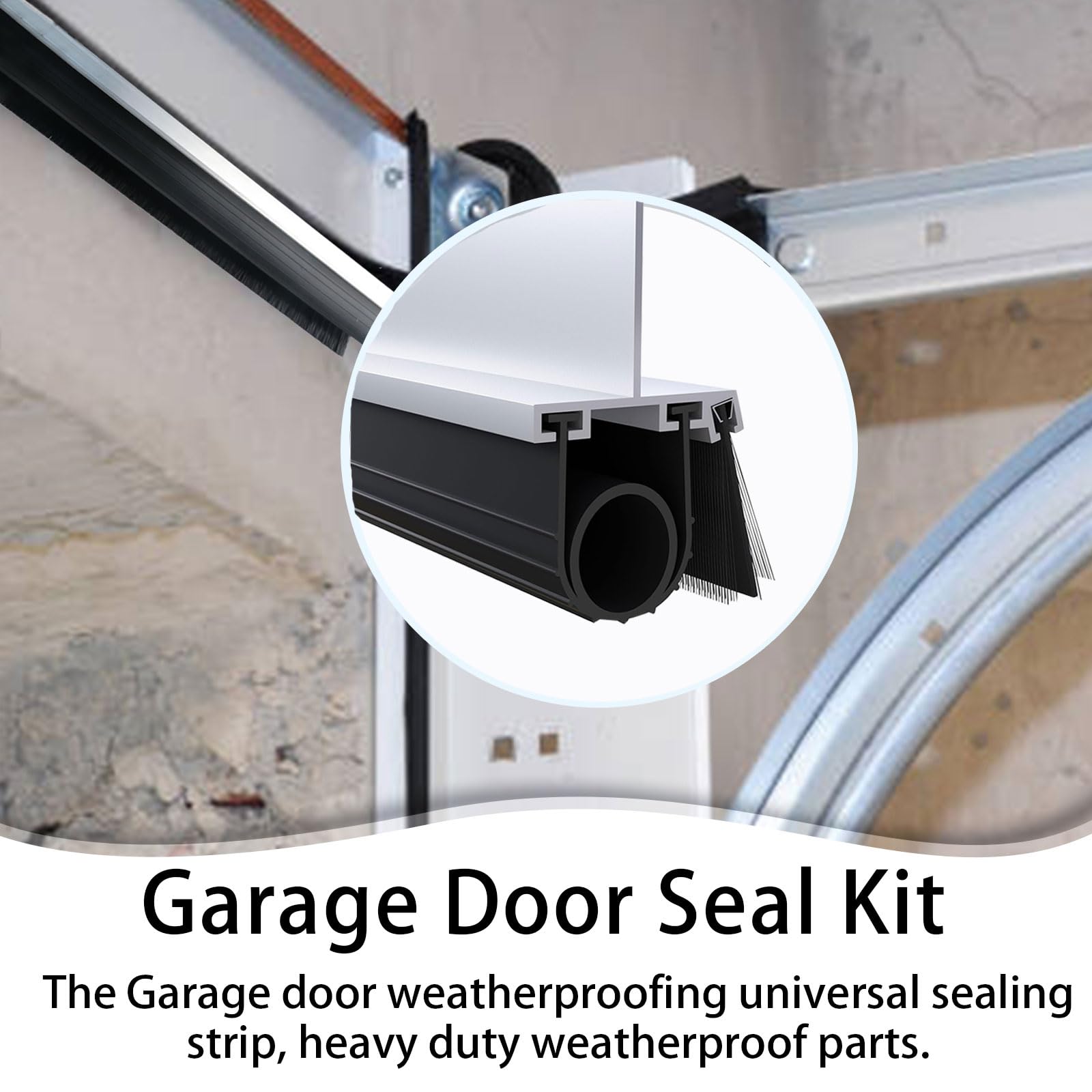 Garage Door Seals, Weatherproofing Garage Door Seals Bottom Rubber with Brush and T Style Aluminum Track Retainer Base Kit