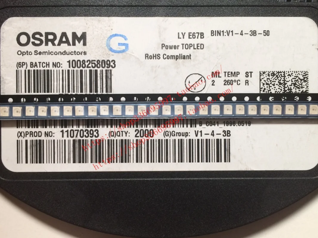 100 pz/OSRAM LYE67B Patch 3528 Quattro Gambe 3 Negativo 1 Positivo Comune Positivo Luce Gialla Lampada A LED Perline per Automobili