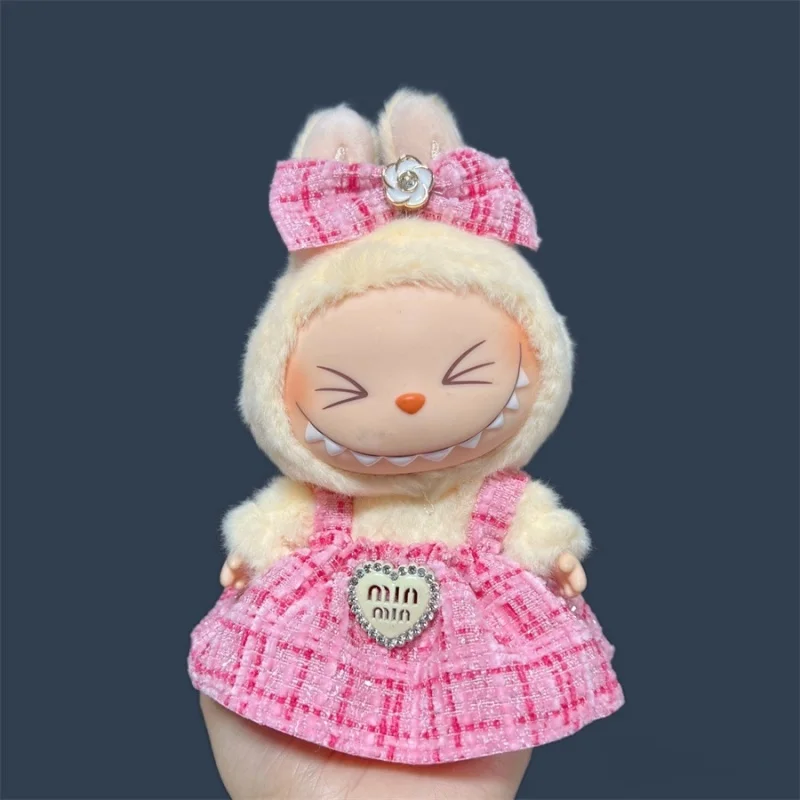 15/17cm Labubu 미니 인형 의류 세트 럭셔리 대형 보우 드레스 2 피스 세트 풀 옷 Labubu 파티 장식 액세서리