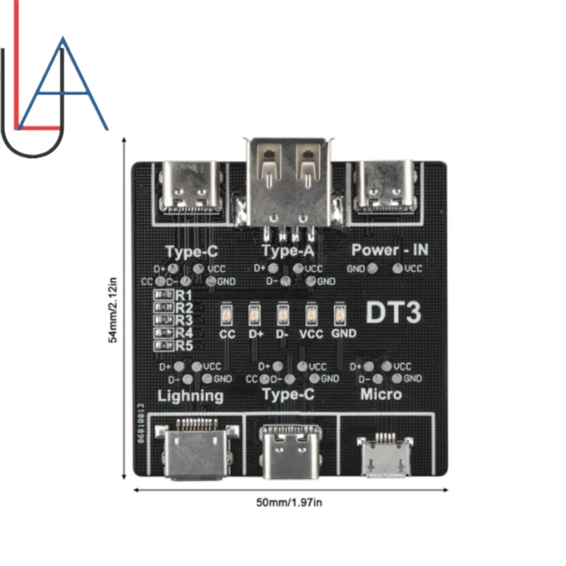 Placa de datos LUA DT3, Cable conector USB C, detección corta, herramienta Led de encendido y apagado para Ios, Android, Micro probador tipo c, diagnóstico de circuito Sd