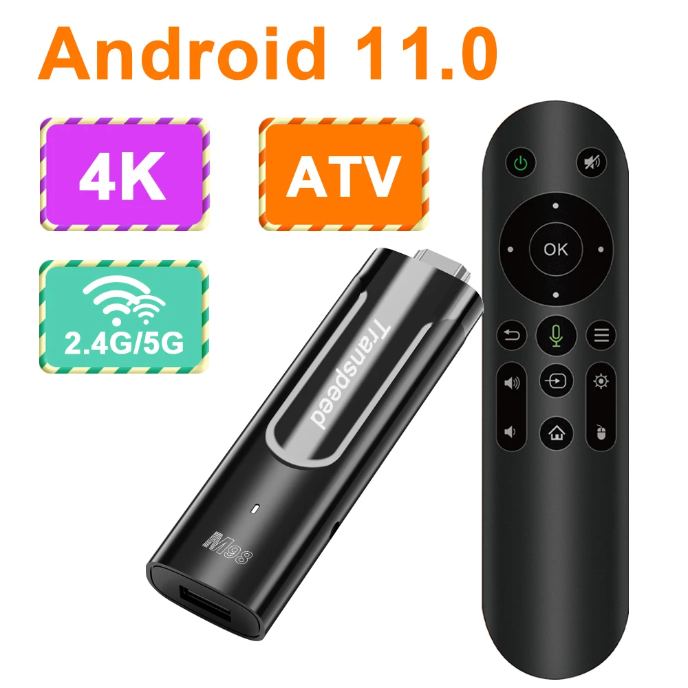 Transpeed-TV Stick con aplicaciones de TV, Amlogic S905Y4 ATV, Android 11, Wifi Dual, cuatro núcleos, 4K, 3D, BT5.0, con asistente de voz, reproductor DDR4 de 2GB