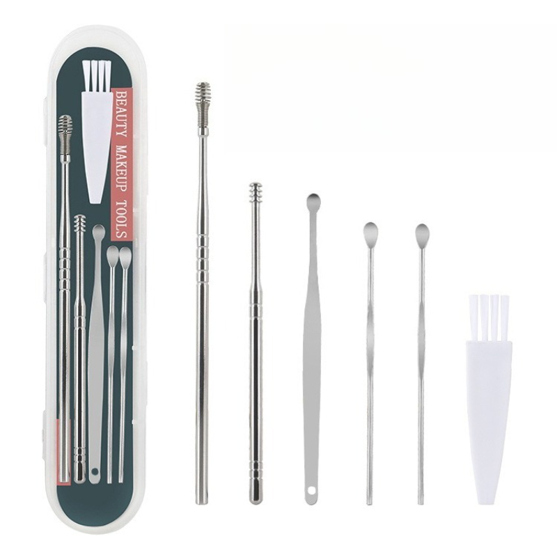 Kit de limpeza de cera de ouvido com mola espiral, 6 peças, conjunto de seleção de ouvido, seguro e higiênico, ferramentas de limpeza de ouvido para casa com design confortável