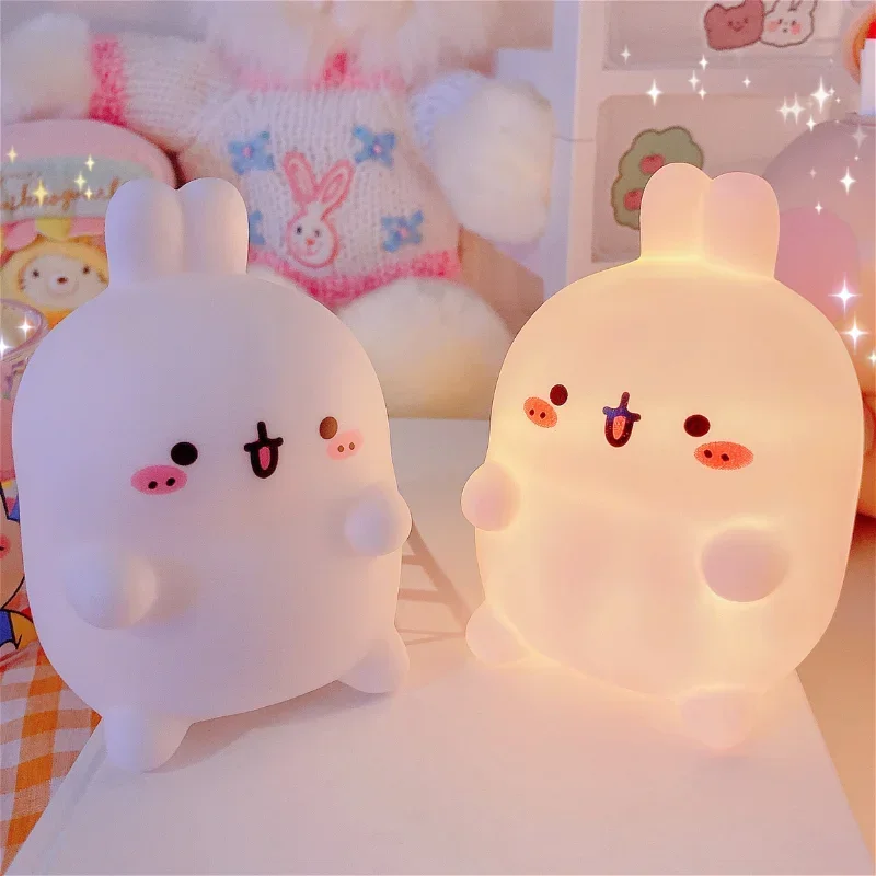 Luz nocturna de conejo para dormitorio, luz LED de mesa pequeña sin enchufe, soporte de suelo, decoración de luz nocturna de ambiente creativo