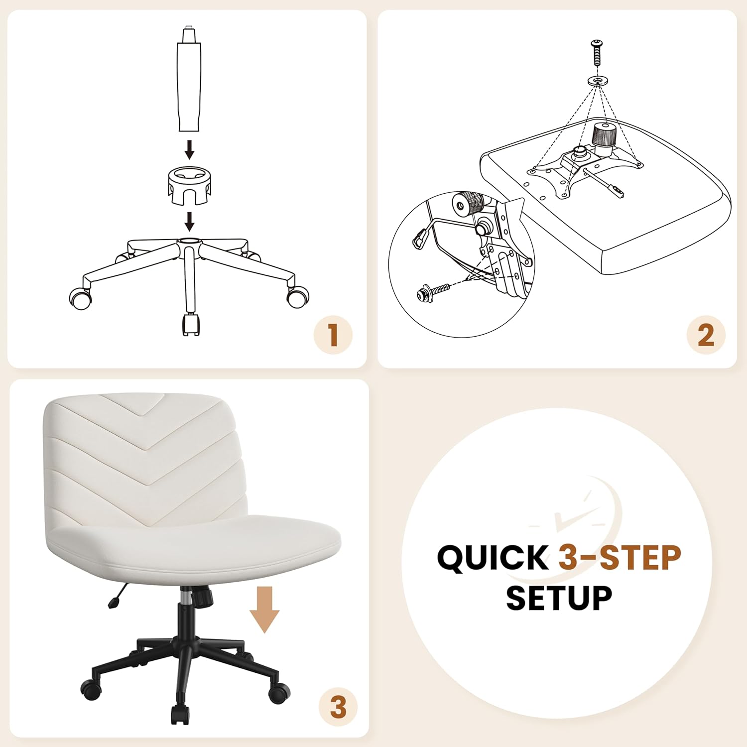 Chair with Wheels,Comfy Armless Cross Legged Office Desk Chair, Swivel Vanity Chair Computer Chairs for Home Office