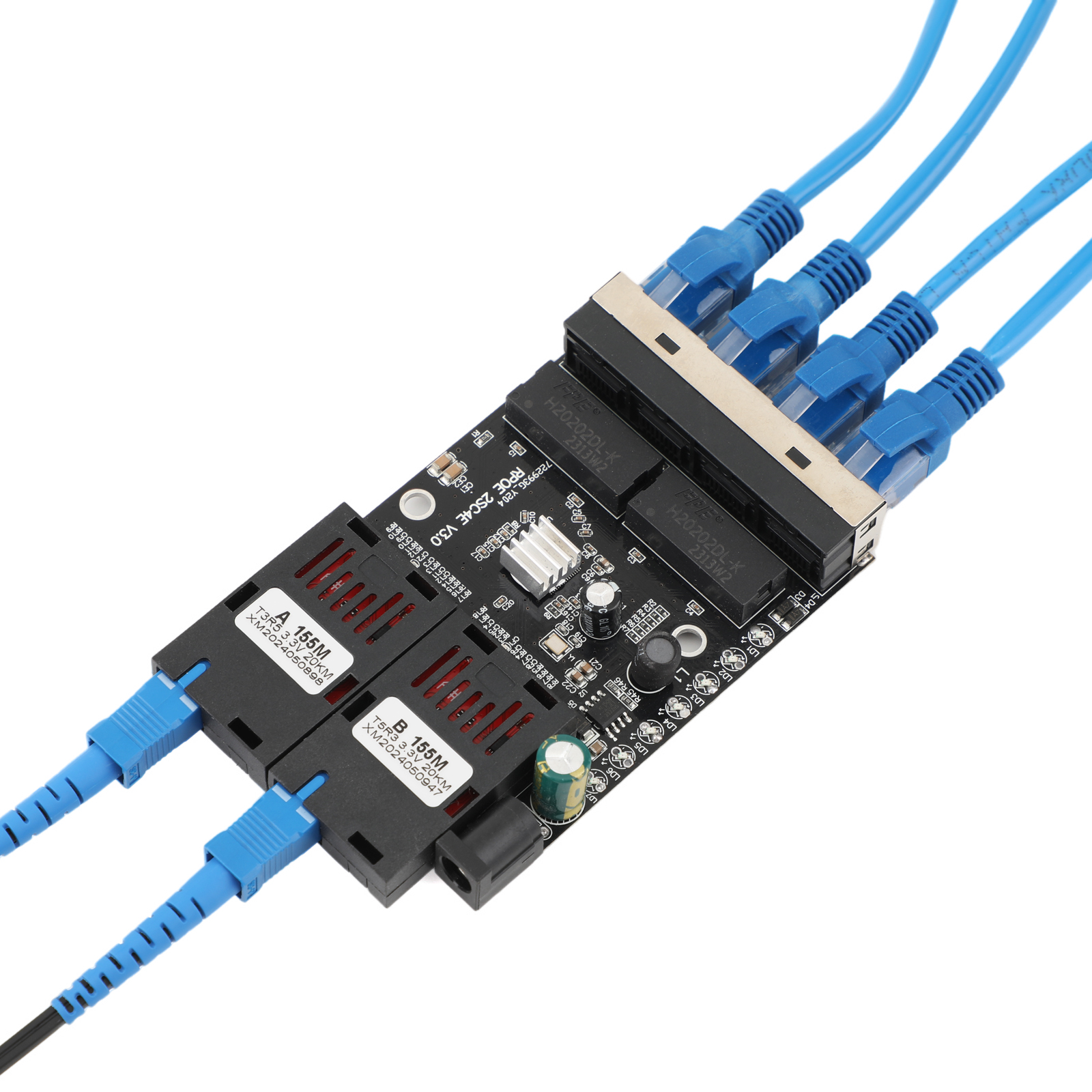 100M konwerter światłowodowy 4 RJ45 na 2 SC A+B złącze optyczne 1310nm/1550nm porty PCBA Board 20KM Ethernet Switch czarny